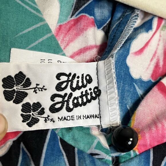 HiloHattie MuuMuu Sz M Teal Floral Tiki Lounge Vintage Luau Maxi Dress Camp - Picture 5 of 8